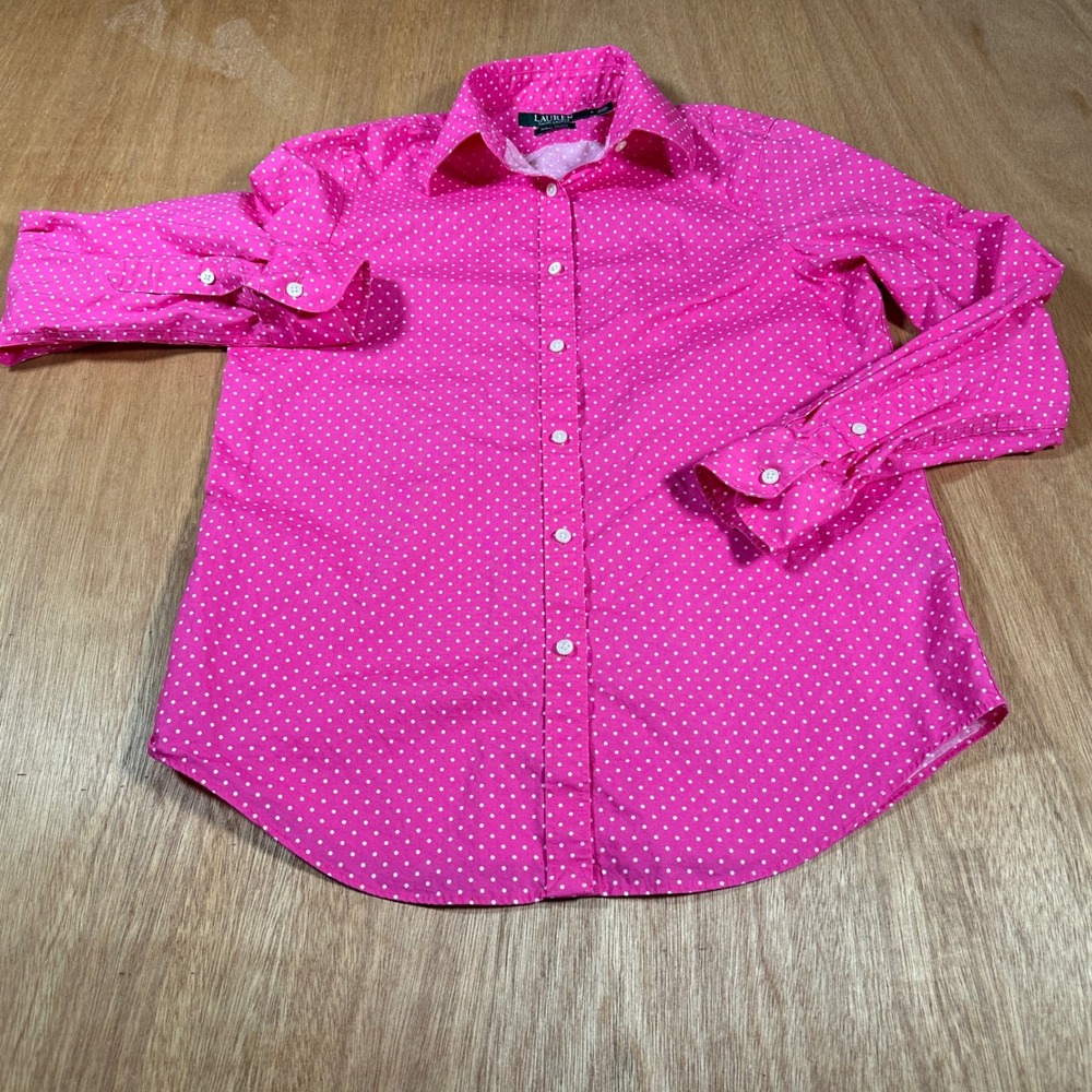 Lauren Ralph Lauren Button Down Women S Pink Polka Dot Non Iron LS Shirt